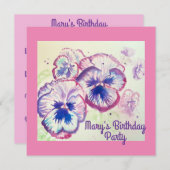 Invitation Pensée Pensées Fleur Violette Florale Anniversaire (Devant / Derrière)