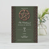 Invitation Pentacle de brindille de bois vert olive mariage w (Debout devant)