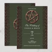 Invitation Pentacle de brindille de bois vert olive mariage w (Devant / Derrière)