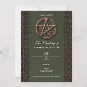 Invitation Pentacle de brindille de bois vert olive mariage w