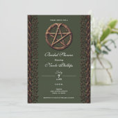 Invitation Pentacle de brindille de bois vert olive Mariage W (Debout devant)