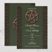 Invitation Pentacle de brindille de bois vert olive Mariage W (Devant / Derrière)