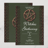 Invitation Pentacle de brindille de bois Vert Wicca Rassemble (Devant / Derrière)