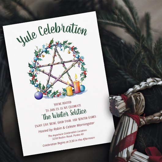 Invitation Pentacle festif de Yule Solstice d'hiver Wicca