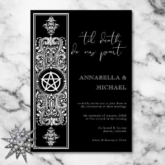 Invitation Pentagramme gothique étoile noir blanc Mariage