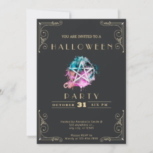 Invitation Pentagramme noir et or Halloween