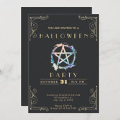 Invitation Pentagramme noir et or Halloween (Devant / Derrière)