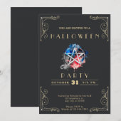 Invitation Pentagramme noir et or Halloween (Devant / Derrière)