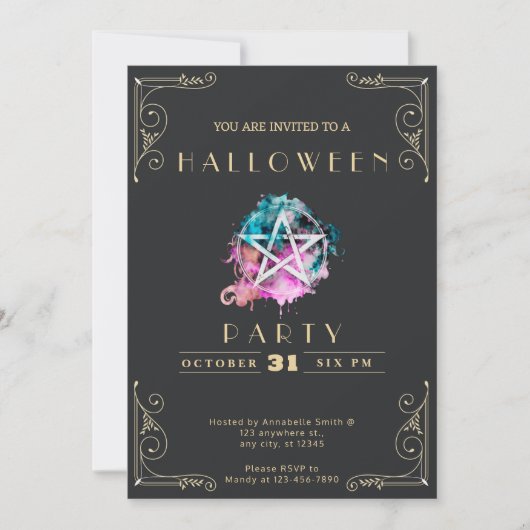Invitation Pentagramme noir et or Halloween (Devant)