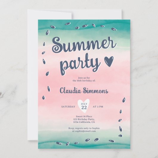 Invitation Pente estivale de pastèque mignonne rose doux 16 (Devant)