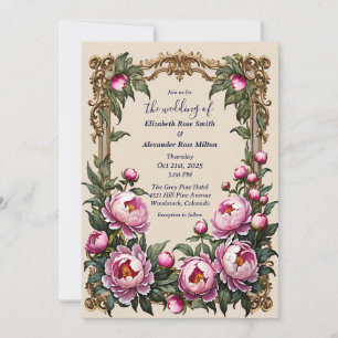 Invitation Peoné rose avec élégant mariage cadre d'art