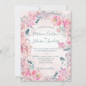 Invitation Peoné rose pâle aquarelle bouquets mariage (Devant)