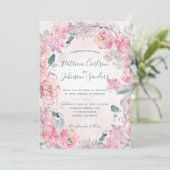 Invitation Peoné rose pâle aquarelle bouquets mariage (Debout devant)