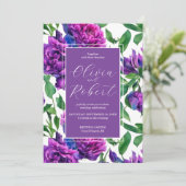 Invitation Peonées d'aquarelle romantique violet magenta rose (Debout devant)