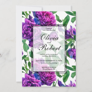 Invitation Peonées d'aquarelle romantique violet magenta rose
