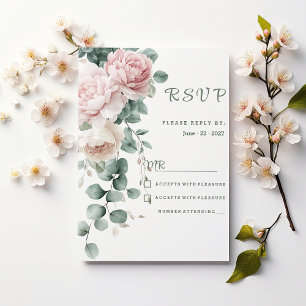 Invitation Peonées de guirlande rose feuille d'eucalyptus RSV