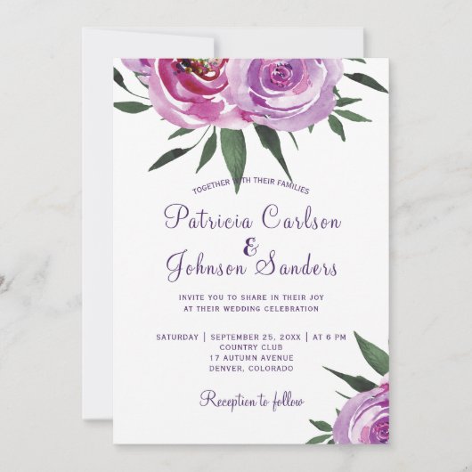 Invitation Peonées de mauve violet rustique bouquets de boho (Devant)