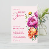 Invitation Peonées de pêche magenta rose élégante douche nupt (Debout devant)