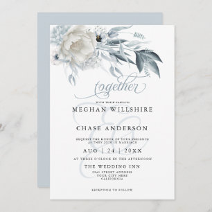 Invitation Peonées d'ivoire avec bleu Dusty Anemone Floral