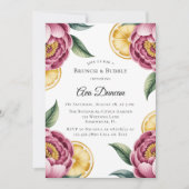 Invitation Peonées roses et citron brunch et Bubbly (Devant)
