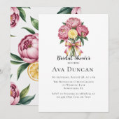 Invitation Peonées roses et Fête des mariées citron (Devant / Derrière)