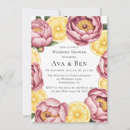 Invitation Peonées roses et Wedding shower citron (Devant)