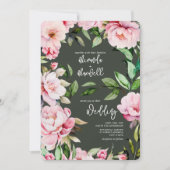 Invitation Peonies Aquarelle Mariage vert foncé (Devant)