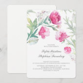 Invitation Peonies Aquarelle Vintage Bouquet Mariage (Devant / Derrière)