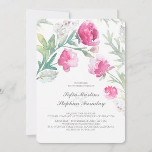 Invitation Peonies Aquarelle Vintage Bouquet Mariage