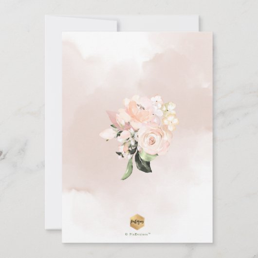 Invitation Peonies blanches Aquarelle Fleurs Baptême (Dos)