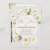 Invitation Peonies blanches | Baby shower photo (Devant / Derrière)