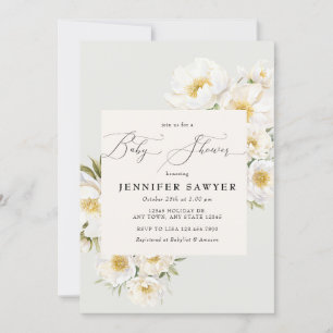 Invitation Peonies blanches   Baby shower photo