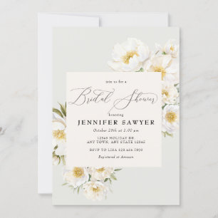 Invitation Peonies blanches   Élégante Fête des mariées flora