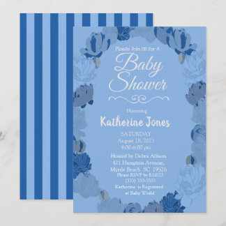 Invitation Peonies bleues et grises Baby shower de couronne