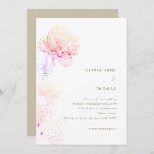 Invitation Peonies Blush Gold Elegant Mariage de croquis flor