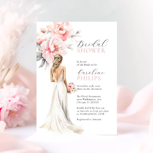 Invitation Peonies Blush Rose Bride robe FÊTE DES MARIÉES