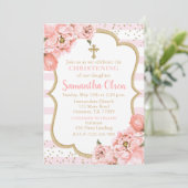 Invitation Peonies Blush Rose & Gold Christening (Debout devant)