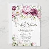 Invitation Peonies Bourgogne rose Fête des mariées florale (Devant)