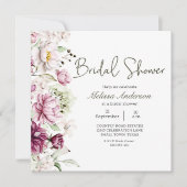 Invitation Peonies Bourgogne rose Fête des mariées florale (Devant)