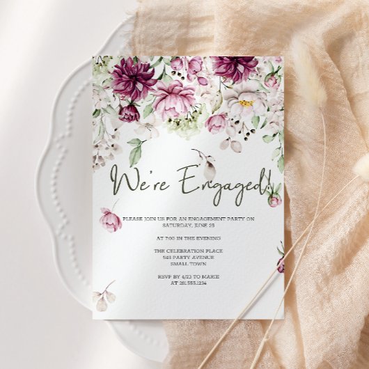 Invitation Peonies Bourgogne rose Fleur d'engagement