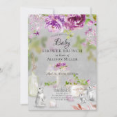 Invitation Peonies & Bunny Baby shower Brunch (Devant)