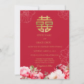 Invitation Peonies chinois Mariage asiatique double bonheur (Devant)