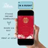 Invitation Peonies chinois Mariage asiatique double bonheur