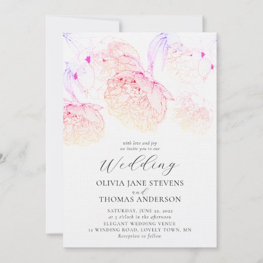 Invitation Peonies Croqueter Élégant Floral tout en un seul M (Devant)