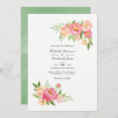 Invitation Peonies d'aquarelle de printemps QR Code RSVP Mari (Devant / Derrière)