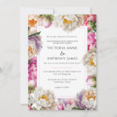 Invitation Peonies d'aquarelle rose Floral Mariage moderne (Devant)