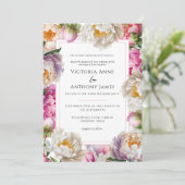 Invitation Peonies d'aquarelle rose Floral Mariage moderne (Debout devant)