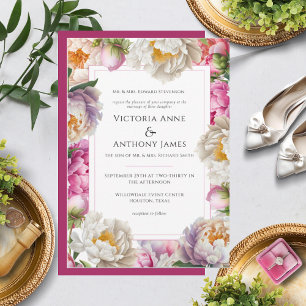 Invitation Peonies d'aquarelle rose Floral Mariage moderne