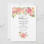 Invitation Peonies d'aquarelle rose Pastel Photo Mariage (Devant)
