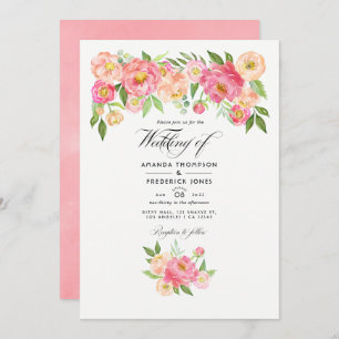 Invitation Peonies d'aquarelle rose Pastel Photo Mariage
